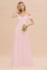 Off-the-Shoulder Sweetheart Ruched Long Bridesmaid Dress Online-Babyonlines