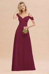Off-the-Shoulder Sweetheart Ruched Long Bridesmaid Dress Online-Babyonlines