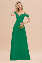 Off-the-Shoulder Sweetheart Ruched Long Bridesmaid Dress Online-Babyonlines