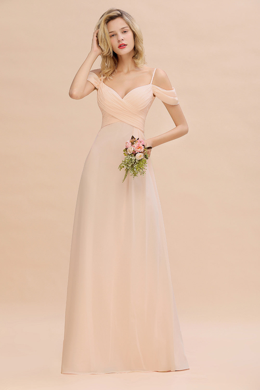 Off-the-Shoulder Sweetheart Ruched Long Bridesmaid Dress Online-Babyonlines