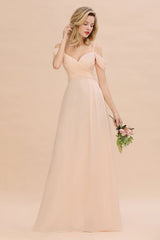 Off-the-Shoulder Sweetheart Ruched Long Bridesmaid Dress Online-Babyonlines