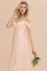 Off-the-Shoulder Sweetheart Ruched Long Bridesmaid Dress Online-Babyonlines