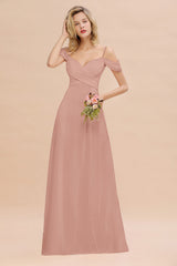 Off-the-Shoulder Sweetheart Ruched Long Bridesmaid Dress Online-Babyonlines