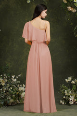 One Shoulder Ruffles Bridesmaid Dress Long With Slit-Babyonlines