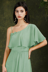One Shoulder Ruffles Bridesmaid Dress Long With Slit-Babyonlines