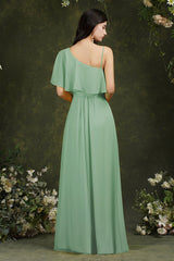 One Shoulder Ruffles Bridesmaid Dress Long With Slit-Babyonlines