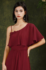 One Shoulder Ruffles Bridesmaid Dress Long With Slit-Babyonlines
