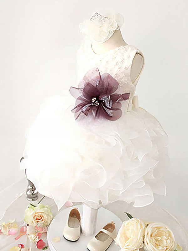 Organza Ball Gown Scoop Neck Knee-length Flower Girl Dresses with Beading