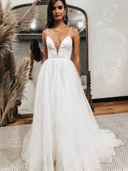 Organza V-neck Ball Gown Wedding Dress with Sweep Train