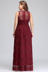 Plus Size A-Line V-Neck Burgundy Lace Bridesmaid Dress Online-Babyonlines