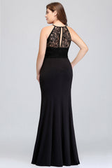Plus Size Mermaid Jewel Lace Black Bridesmaid Dress Online-Babyonlines