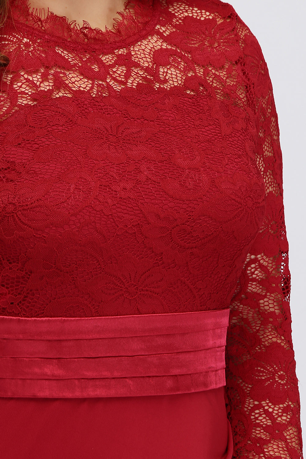 Plus Size Mermaid Long Red Lace Bridesmaid Dresses with 3/4 Sleeves-Babyonlines