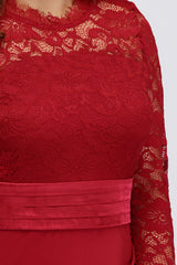 Plus Size Mermaid Long Red Lace Bridesmaid Dresses with 3/4 Sleeves-Babyonlines