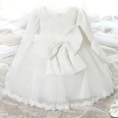 Popular Ball Gown Scoop Neck Lace Tulle Ankle-length Bow Long Sleeve Flower Girl Dresses