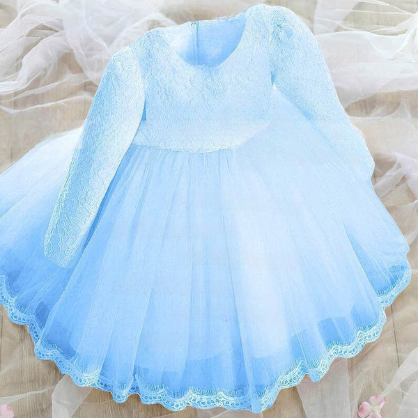 Popular Ball Gown Scoop Neck Lace Tulle Ankle-length Bow Long Sleeve Flower Girl Dresses