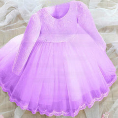 Popular Ball Gown Scoop Neck Lace Tulle Ankle-length Bow Long Sleeve Flower Girl Dresses