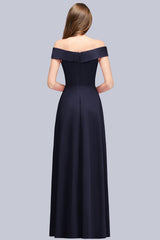 Popular Off-the-Shoulder Ruffle Navy Bridesmaid Dresses Online-Babyonlines
