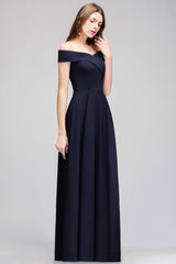 Popular Off-the-Shoulder Ruffle Navy Bridesmaid Dresses Online-Babyonlines