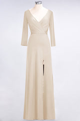 Popular Spandex Long-Sleeves Burgundy Bridesmaid Dresses with Side-Slit-Babyonlines