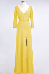 Popular Spandex Long-Sleeves Burgundy Bridesmaid Dresses with Side-Slit-Babyonlines