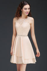 Pretty Lace Backless Short Pink Bridesmaid Dresses with Beadings-Babyonlines
