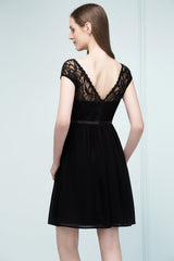 Pretty Scoop Sleeveless Black Lace Short Junior Bridesmaid Dress-Babyonlines