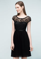 Pretty Scoop Sleeveless Black Lace Short Junior Bridesmaid Dress-Babyonlines