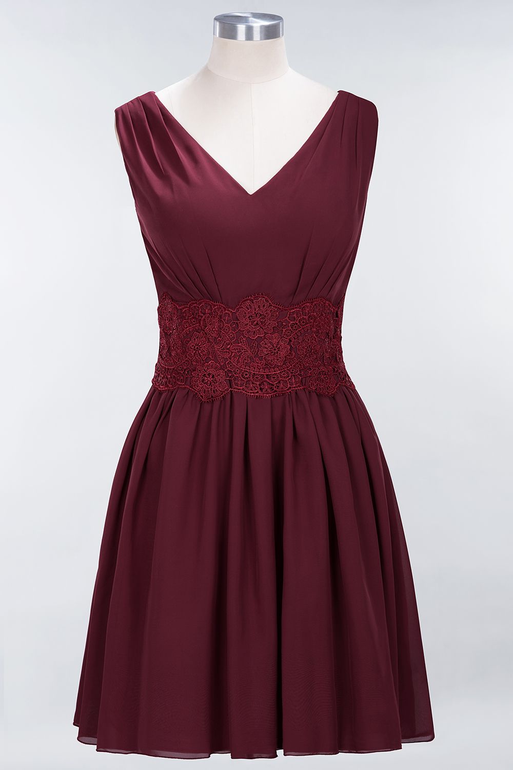 Pretty V-Neck Short Sleeveless Lace Bridesmaid Dresses Online-Babyonlines