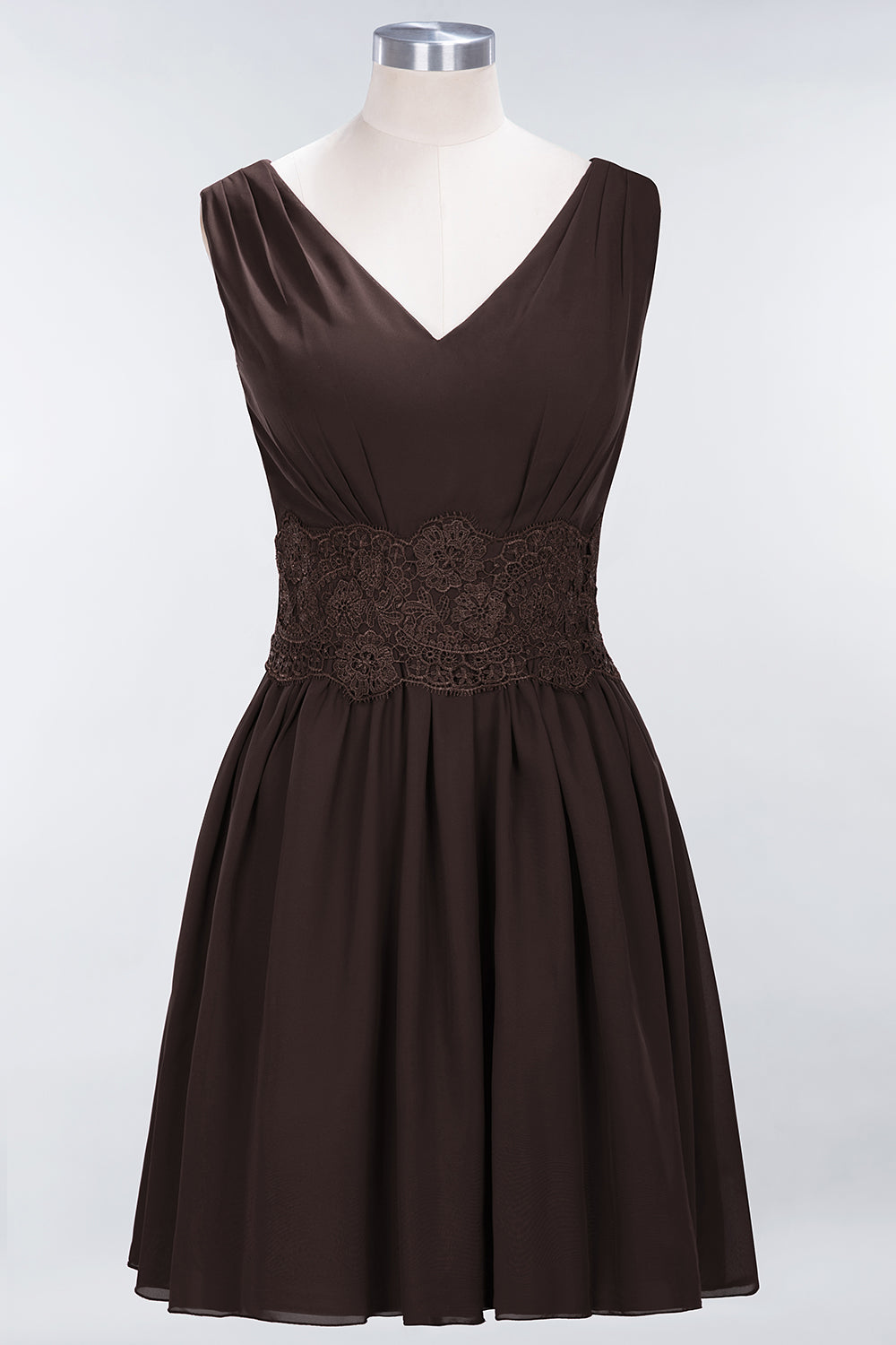 Pretty V-Neck Short Sleeveless Lace Bridesmaid Dresses Online-Babyonlines