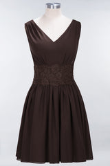 Pretty V-Neck Short Sleeveless Lace Bridesmaid Dresses Online-Babyonlines
