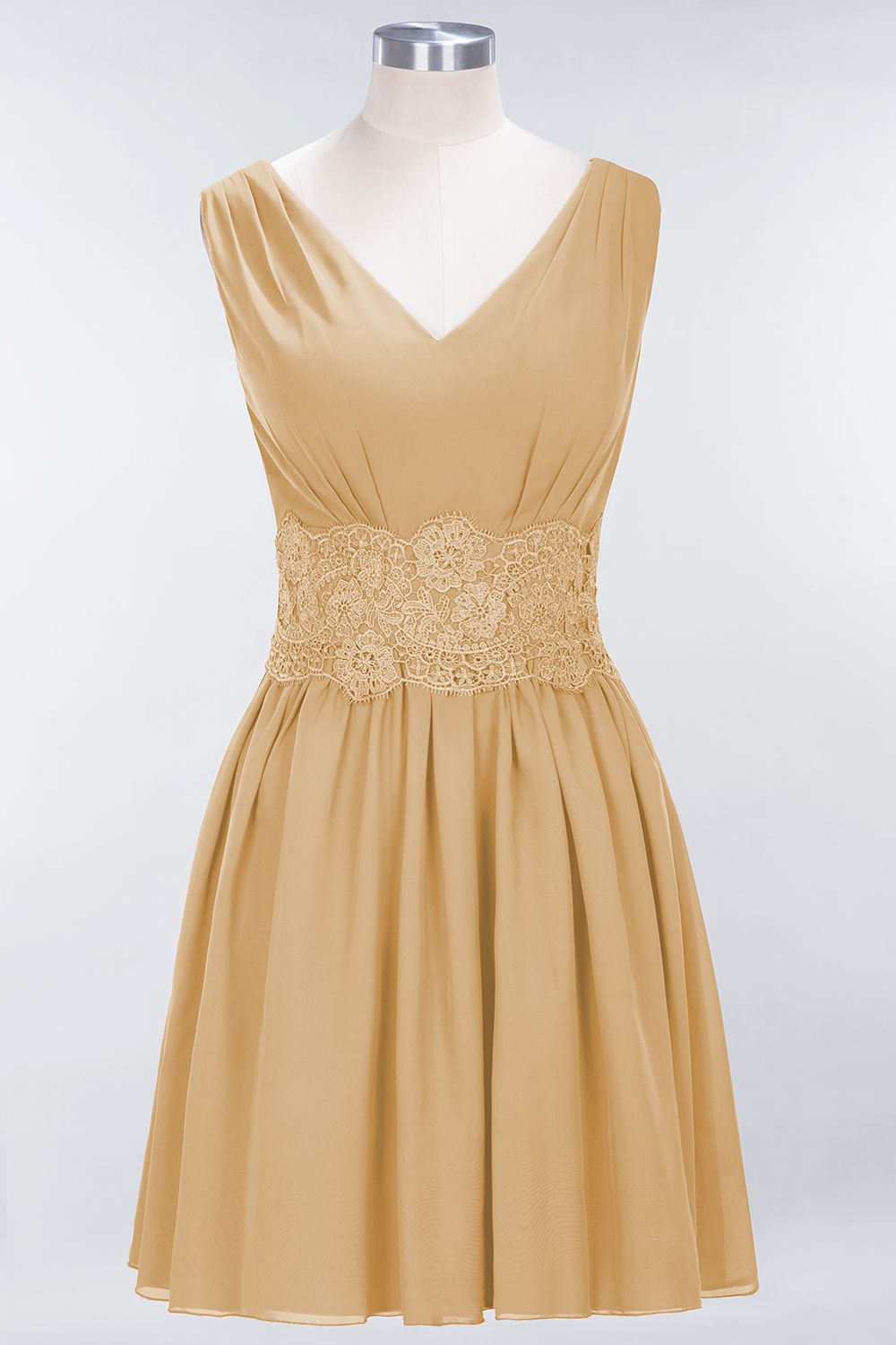 Pretty V-Neck Short Sleeveless Lace Bridesmaid Dresses Online-Babyonlines