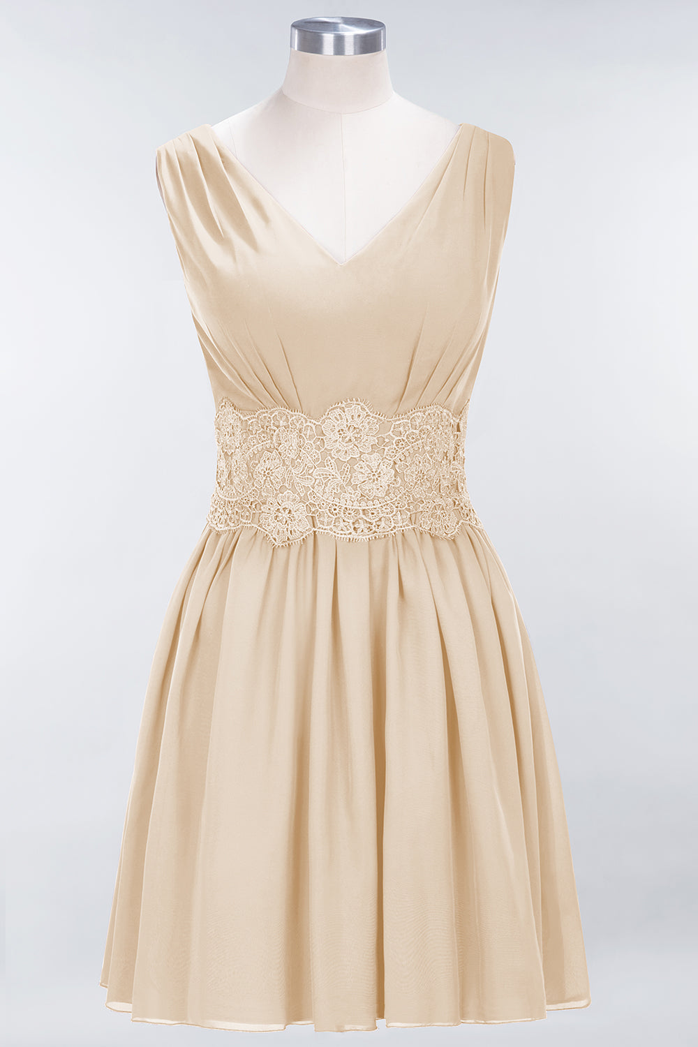 Pretty V-Neck Short Sleeveless Lace Bridesmaid Dresses Online-Babyonlines