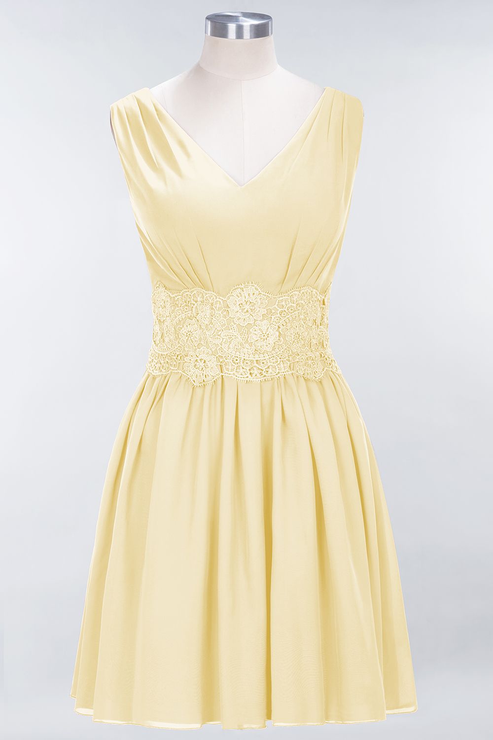 Pretty V-Neck Short Sleeveless Lace Bridesmaid Dresses Online-Babyonlines