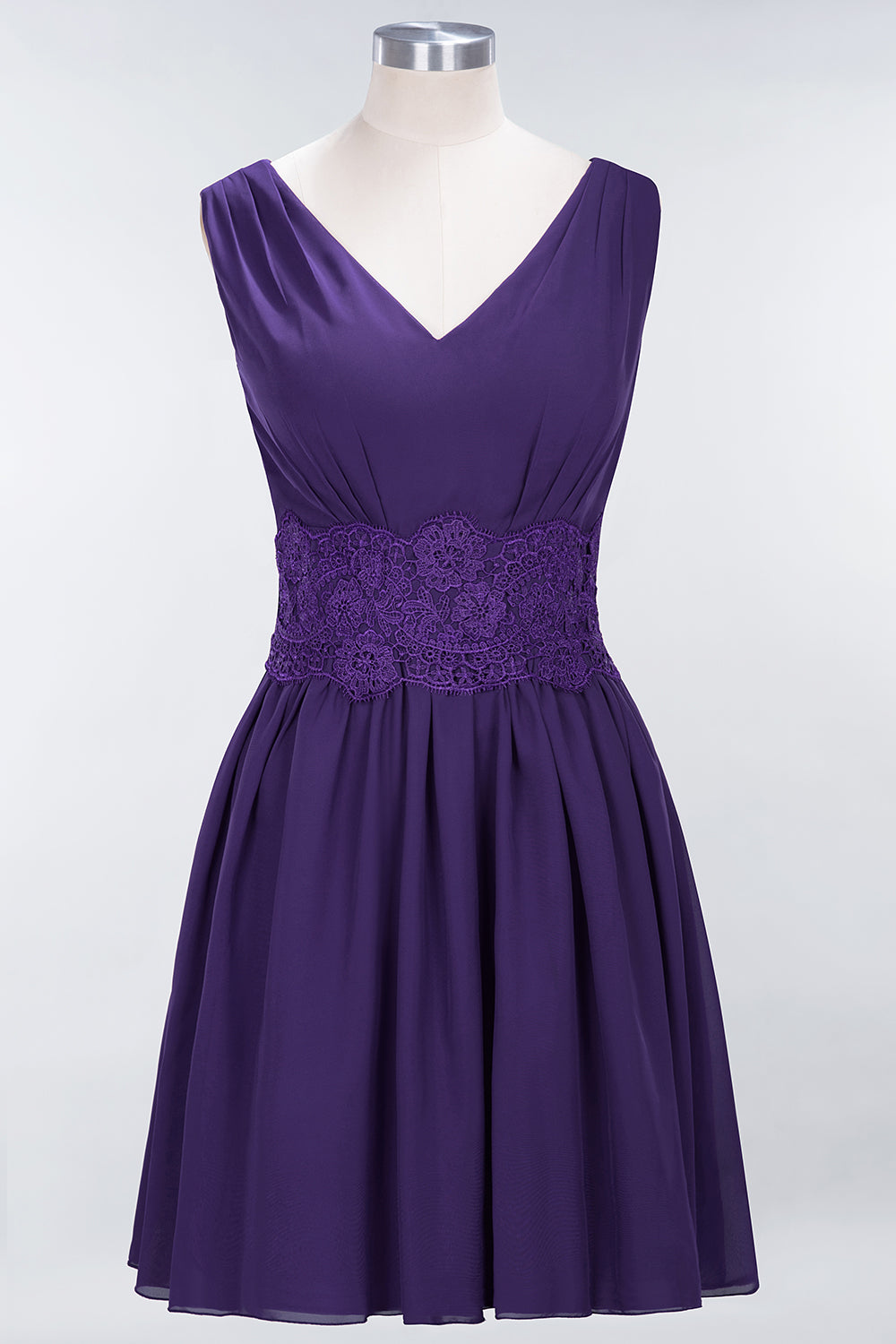 Pretty V-Neck Short Sleeveless Lace Bridesmaid Dresses Online-Babyonlines
