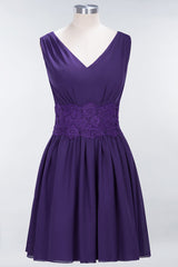 Pretty V-Neck Short Sleeveless Lace Bridesmaid Dresses Online-Babyonlines