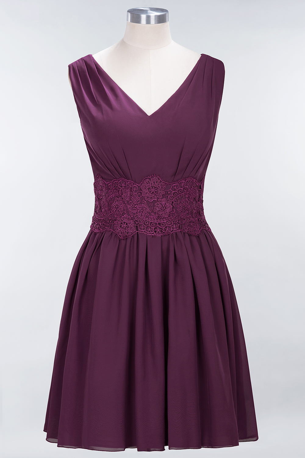 Pretty V-Neck Short Sleeveless Lace Bridesmaid Dresses Online-Babyonlines