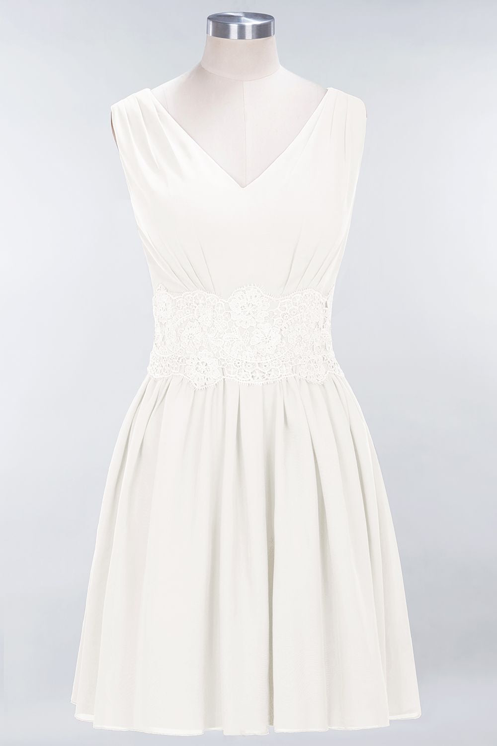 Pretty V-Neck Short Sleeveless Lace Bridesmaid Dresses Online-Babyonlines