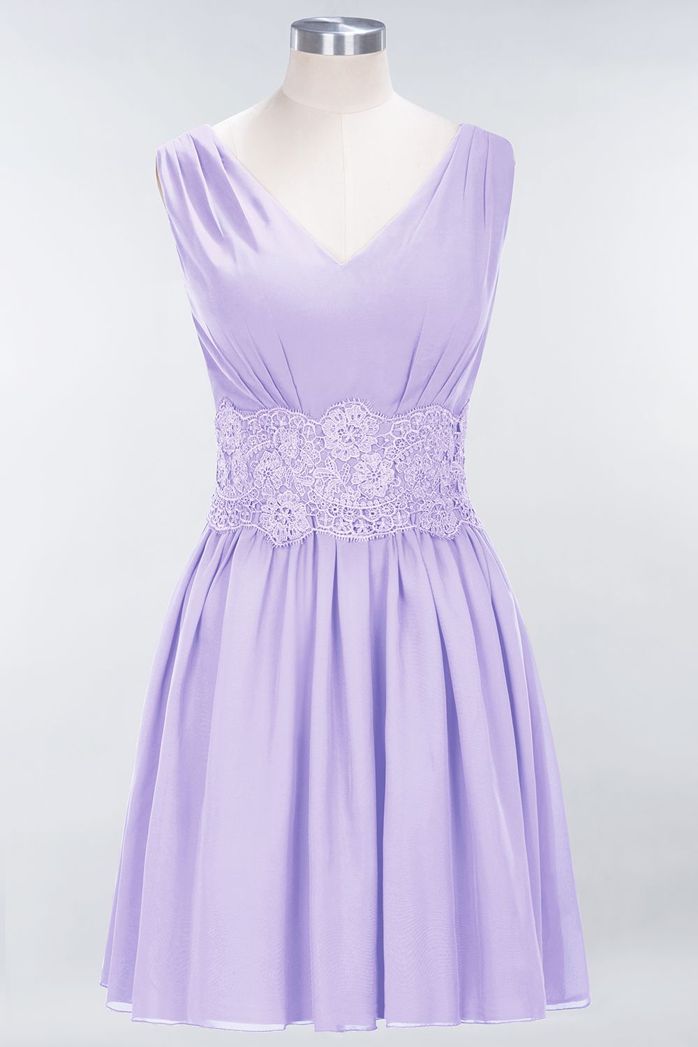 Pretty V-Neck Short Sleeveless Lace Bridesmaid Dresses Online-Babyonlines