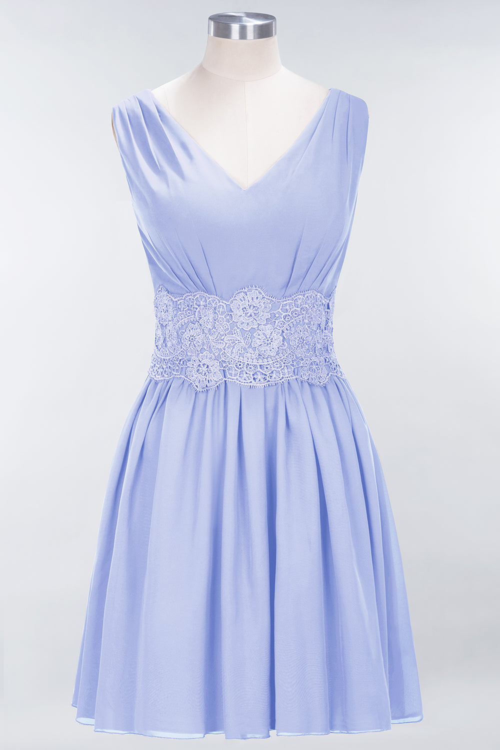 Pretty V-Neck Short Sleeveless Lace Bridesmaid Dresses Online-Babyonlines