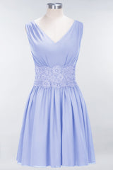Pretty V-Neck Short Sleeveless Lace Bridesmaid Dresses Online-Babyonlines