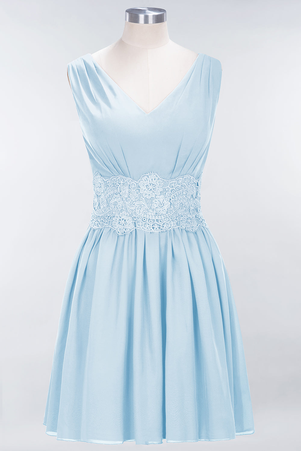 Pretty V-Neck Short Sleeveless Lace Bridesmaid Dresses Online-Babyonlines