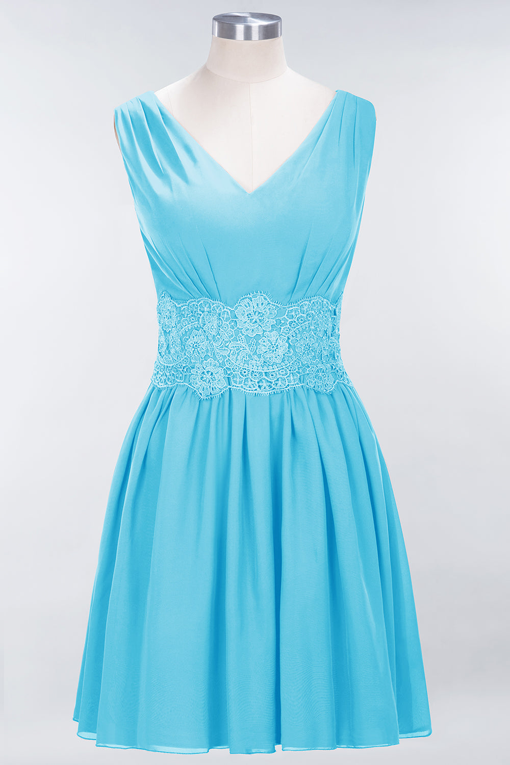 Pretty V-Neck Short Sleeveless Lace Bridesmaid Dresses Online-Babyonlines