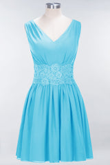 Pretty V-Neck Short Sleeveless Lace Bridesmaid Dresses Online-Babyonlines