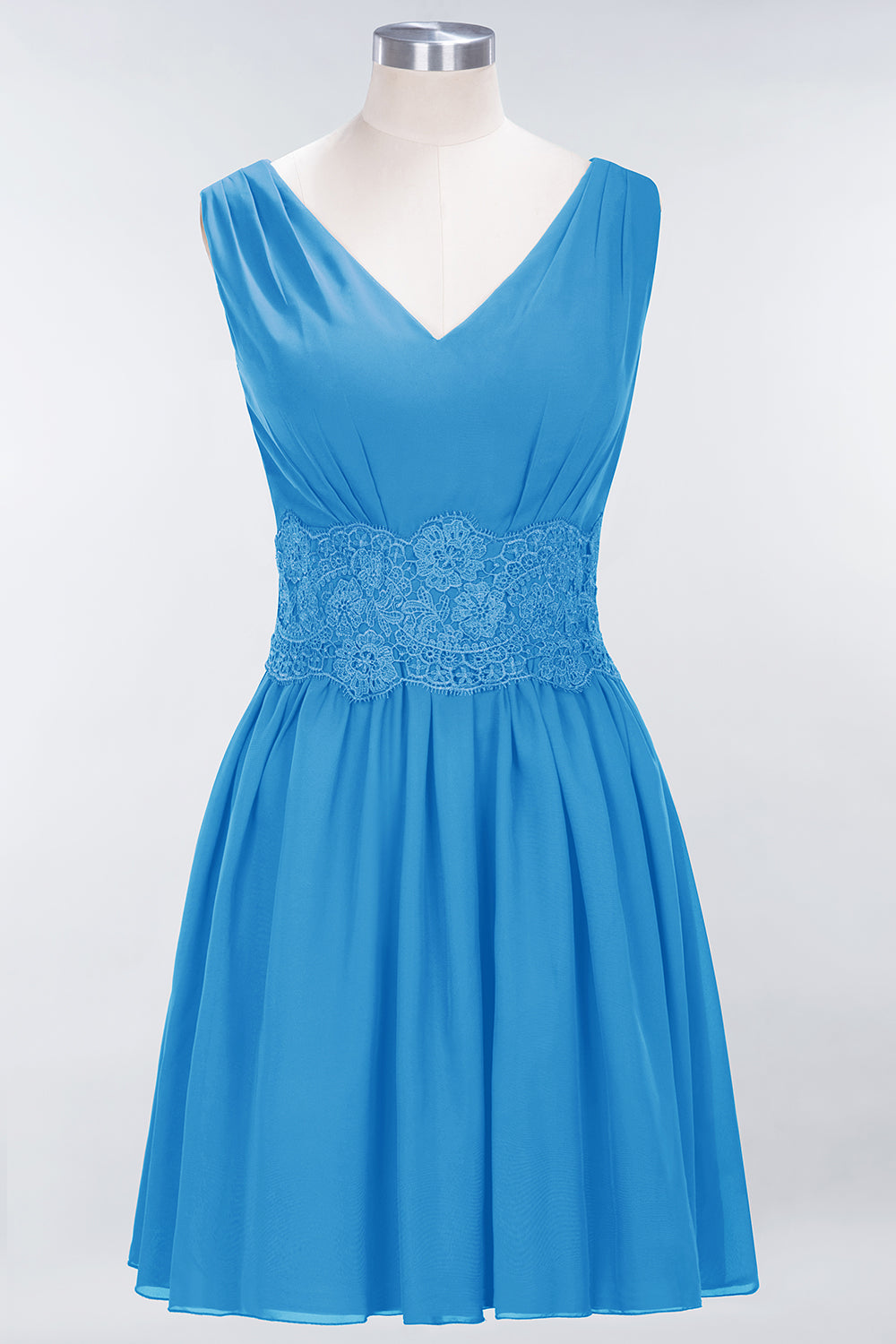Pretty V-Neck Short Sleeveless Lace Bridesmaid Dresses Online-Babyonlines