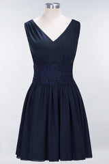 Pretty V-Neck Short Sleeveless Lace Bridesmaid Dresses Online-Babyonlines