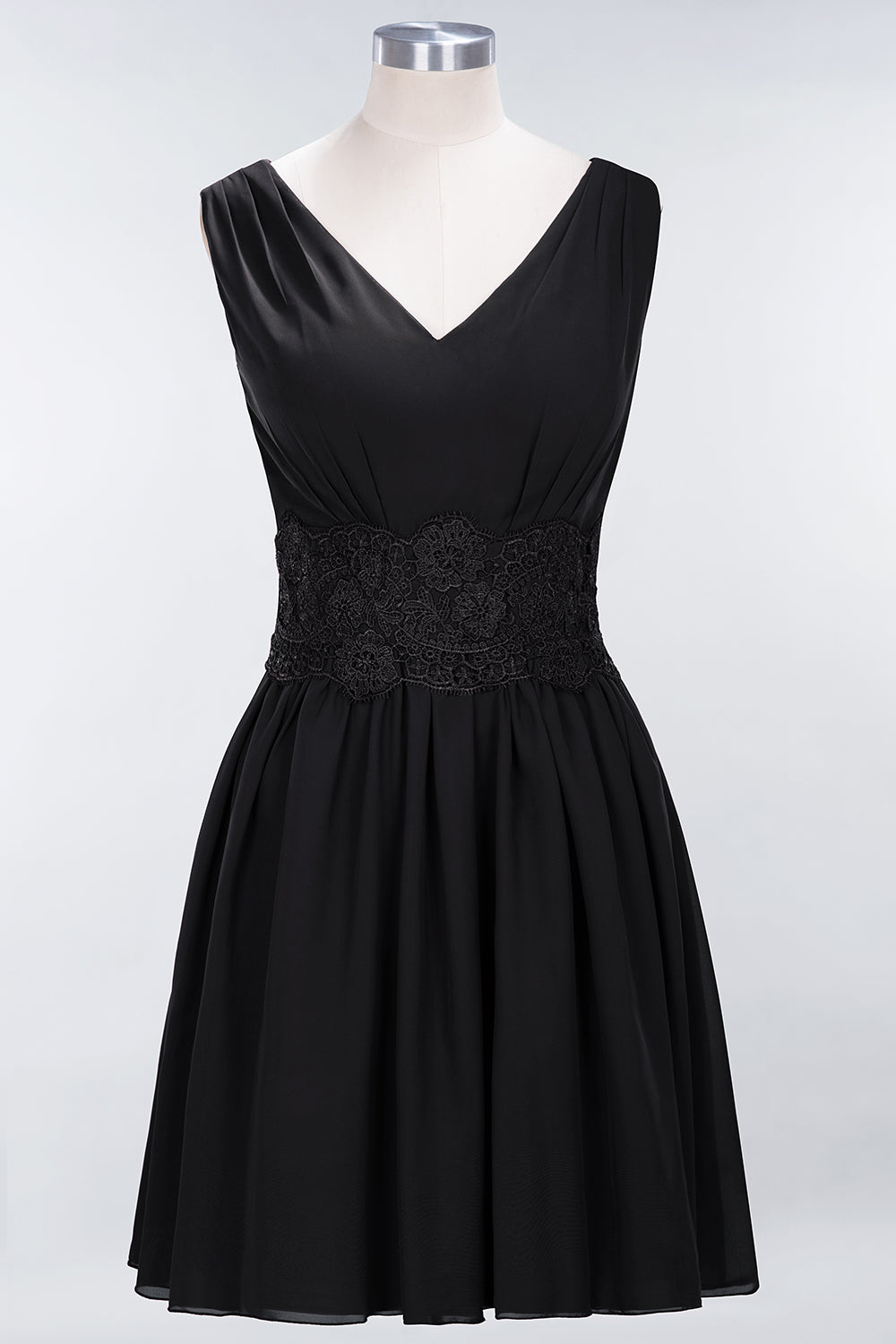 Pretty V-Neck Short Sleeveless Lace Bridesmaid Dresses Online-Babyonlines