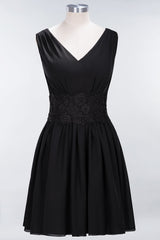Pretty V-Neck Short Sleeveless Lace Bridesmaid Dresses Online-Babyonlines