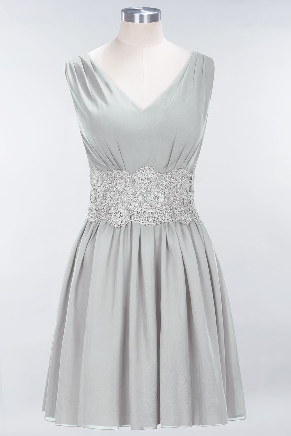 Pretty V-Neck Short Sleeveless Lace Bridesmaid Dresses Online-Babyonlines