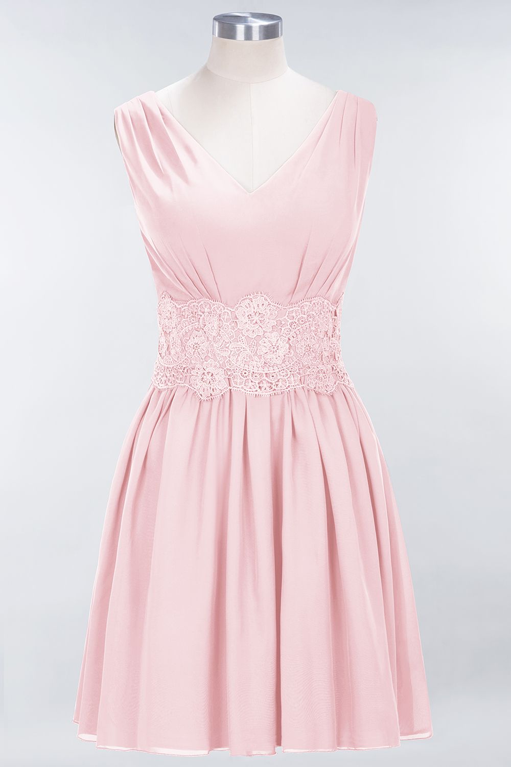 Pretty V-Neck Short Sleeveless Lace Bridesmaid Dresses Online-Babyonlines