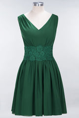 Pretty V-Neck Short Sleeveless Lace Bridesmaid Dresses Online-Babyonlines